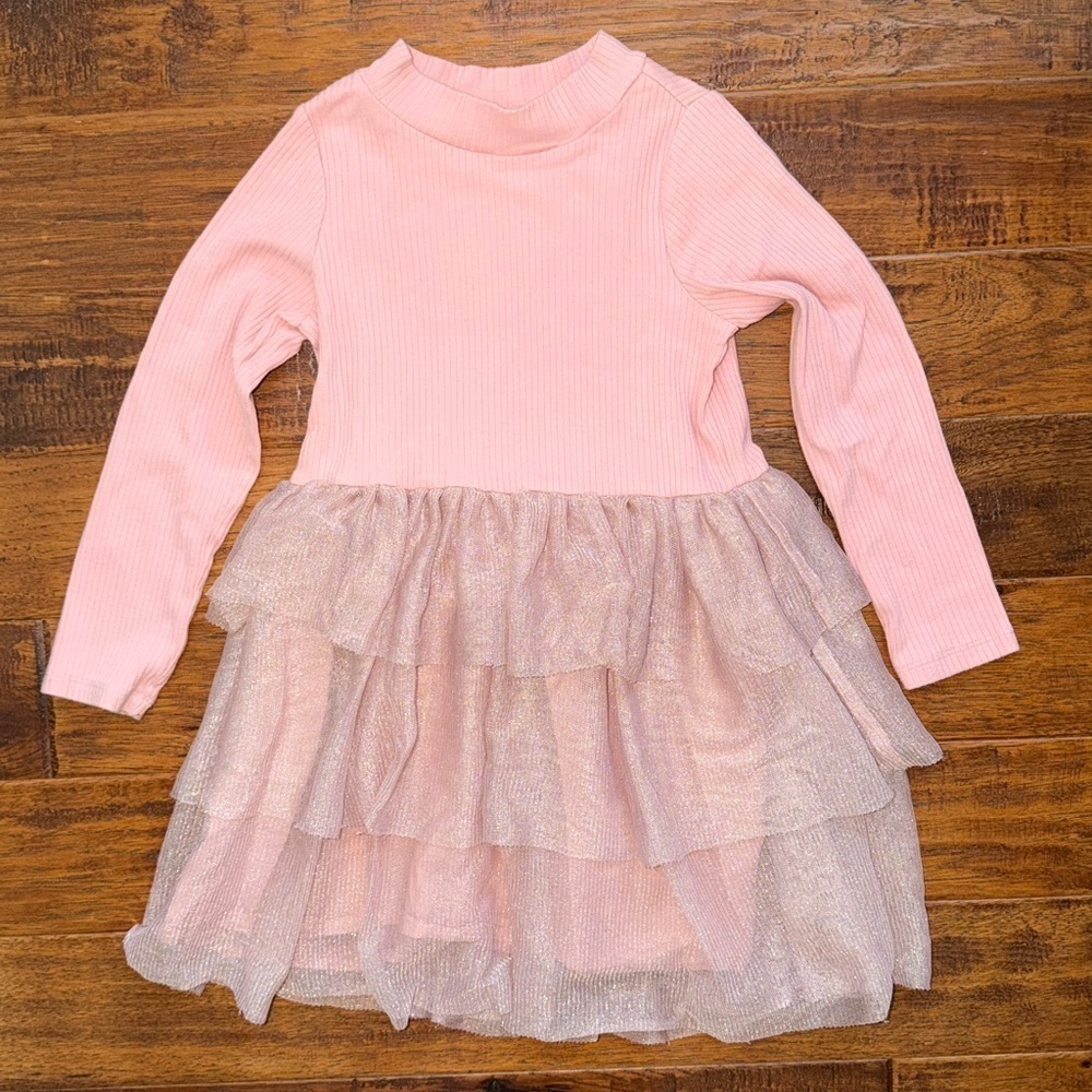 Crewcuts JCrew Tulle long sleeve layered dress, pink, size 5
